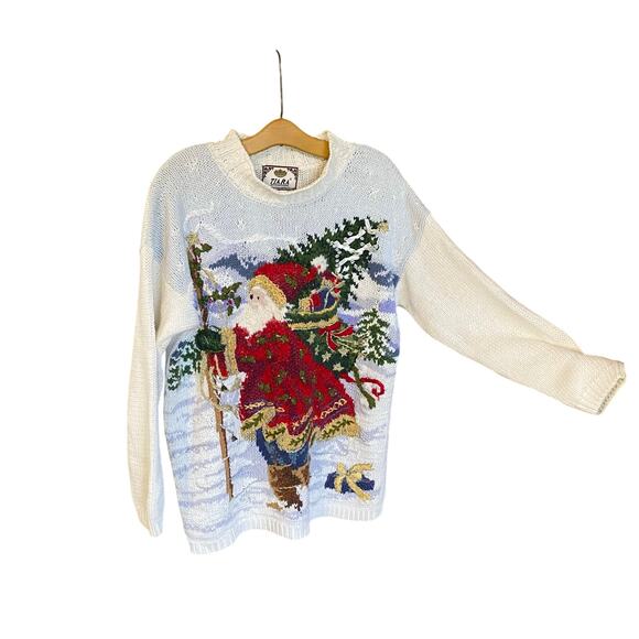 Vintage Tiara International Christmas Sweater XL Santa Claus 1998 Holiday - Picture 1 of 6